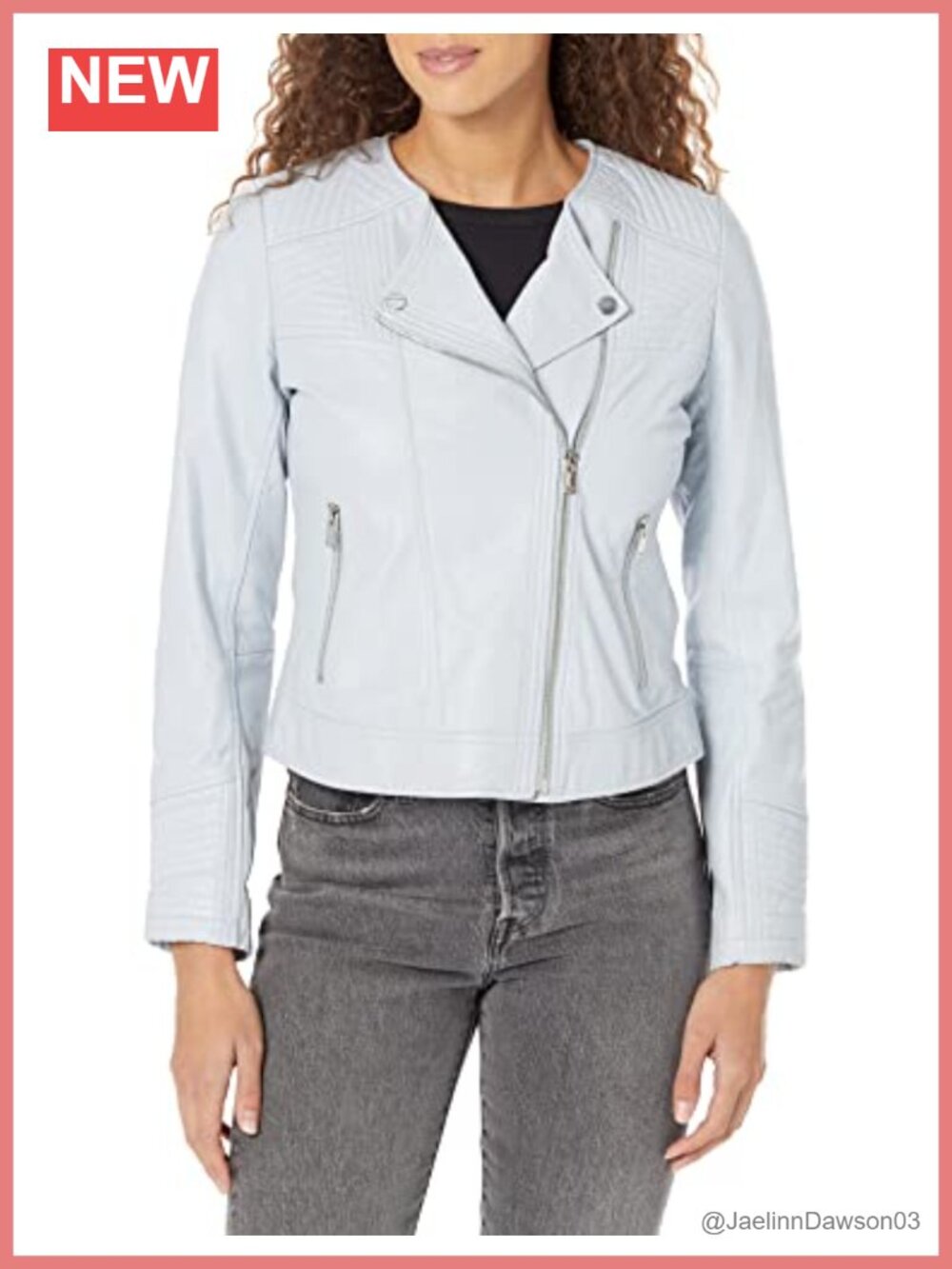 Quilted Leather Moto Jacket Collarless Zip Button Loose Fit